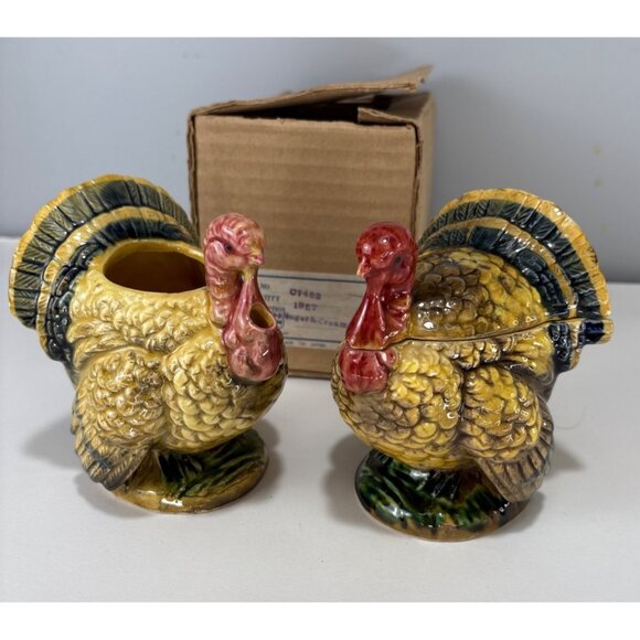 Napco Turkey Sugar & Creamer Set 1960s Vintage Japan w/Box - Picture 1 of 12
